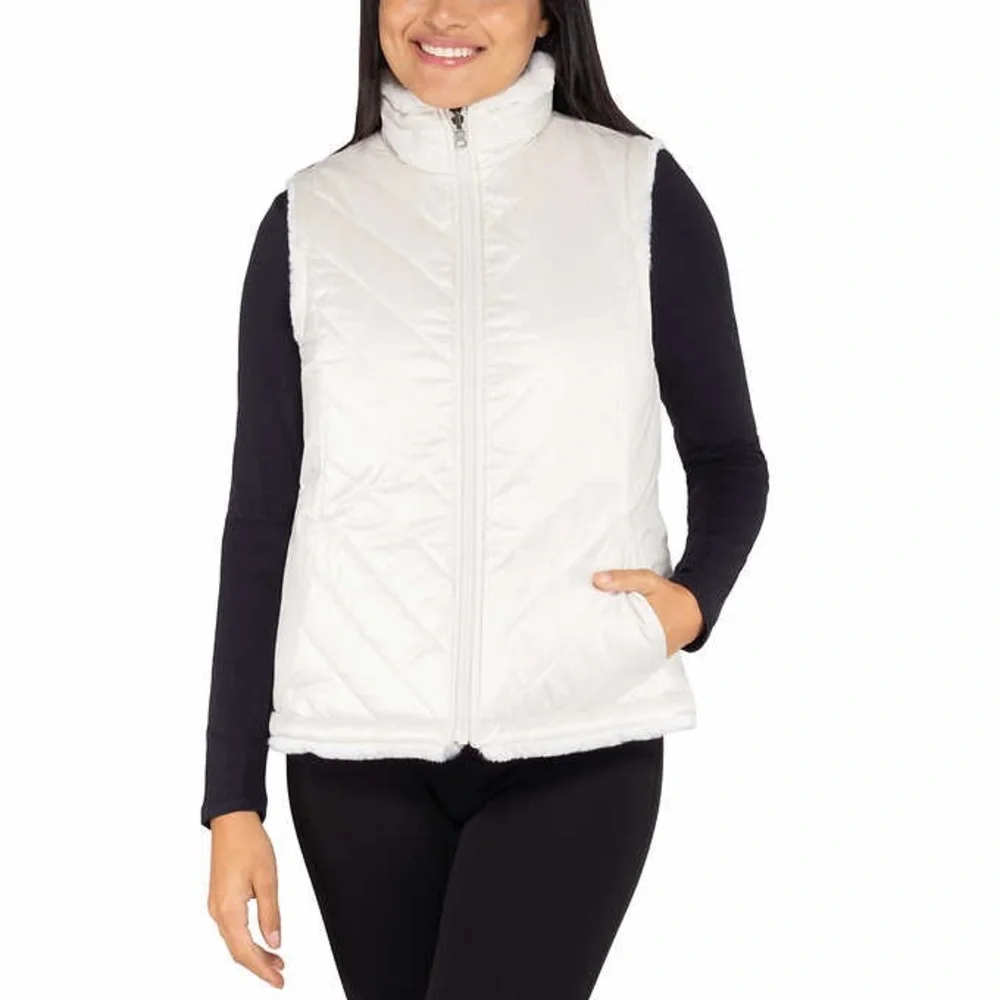 NWT Nicole Miller Original Reversible Vest Ivory White Faux Fur and Quilted 3X